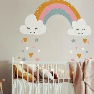 RAINBOW AND HEARTS PEEL AND STICK GIANT WALL DECALS